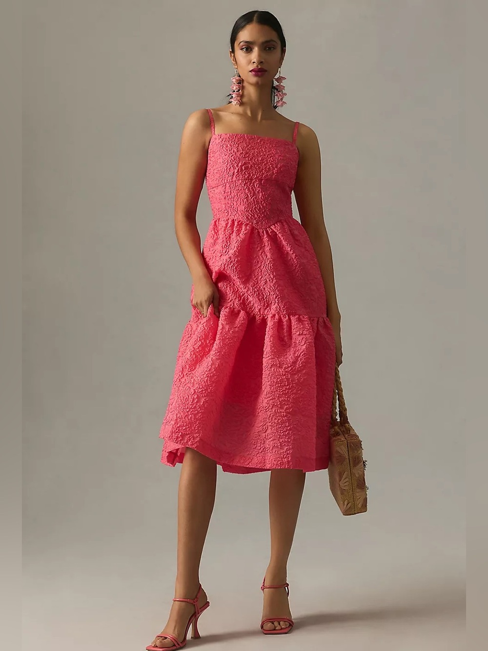 Anthropologie Hutch Pink Jacquard Tiered Corset Dress Size 8